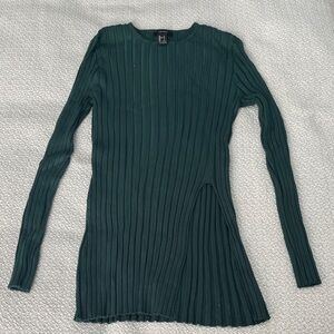 Forever 21 Green Ribbed Long sleeve Top with split